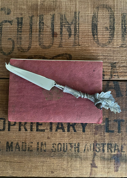 Cheese Knife - Pewter And Stainless Steel Oak Design