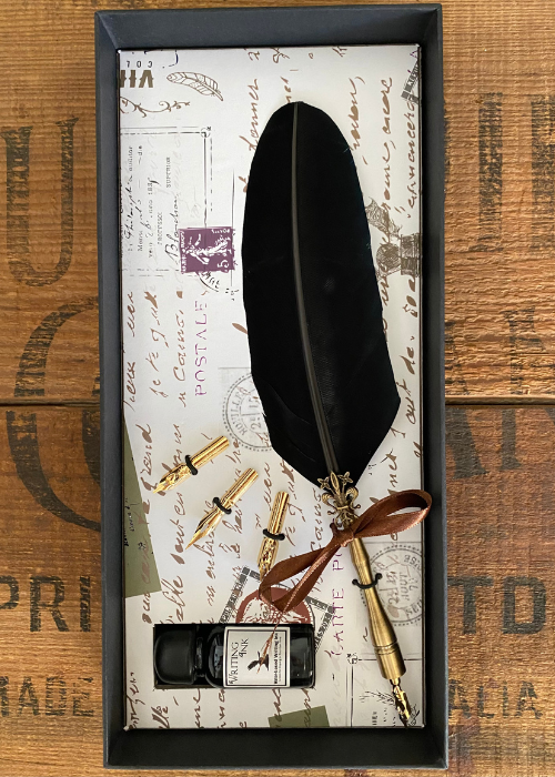 Calligraphy Set - Black Quill With Four Nibs And Ink