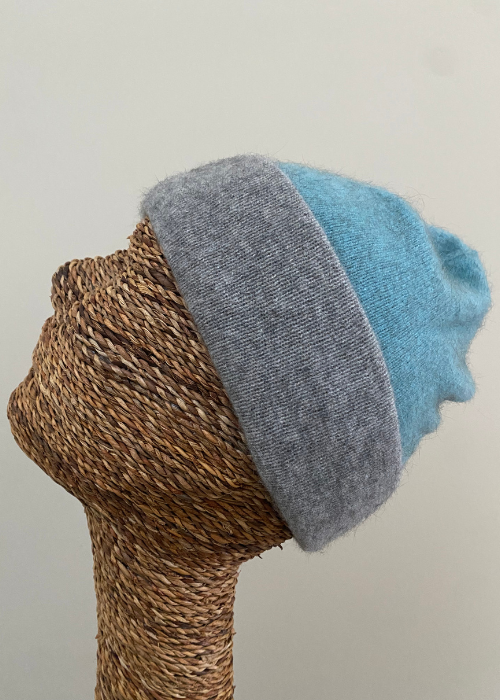 Beanie - Possum - Double Thickness - Two Toned - Topaz/Grey