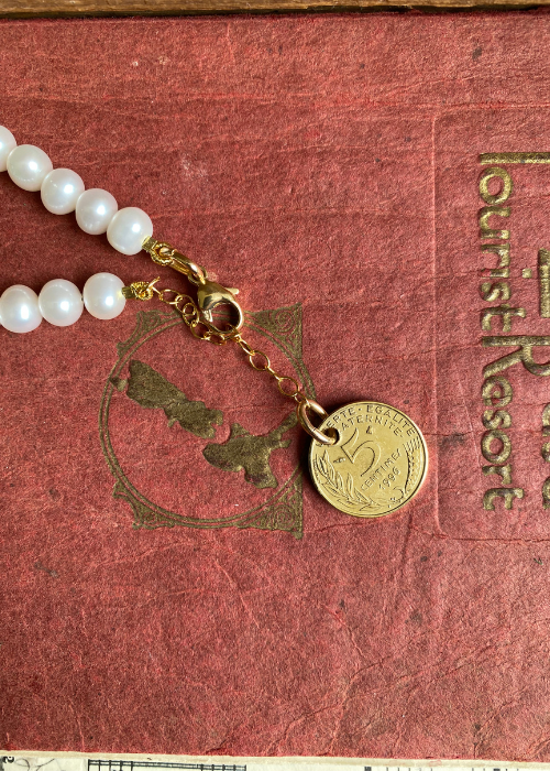 Bracelet - Pearl With Gold Filled Findings And French Coin