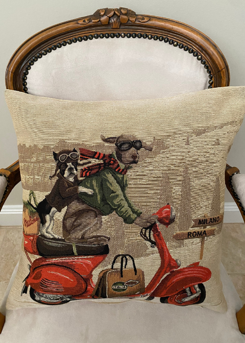 Cushion - Dogs On Red Scooter