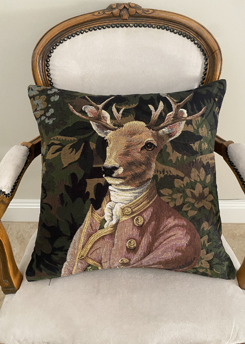 Cushion - Stag In Pink Dress Coat