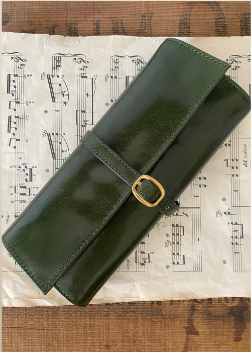 Jewellery Roll / Travel Case Leather - Green