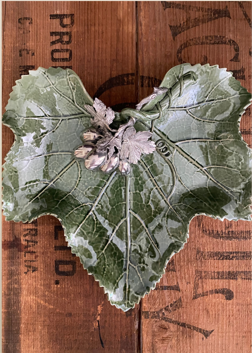 Plate - Ceramic Grape Design With Pewter Grape Motif