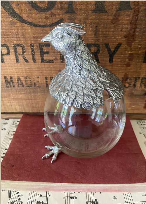 Condiment Pot - Pewter And Glass Hen