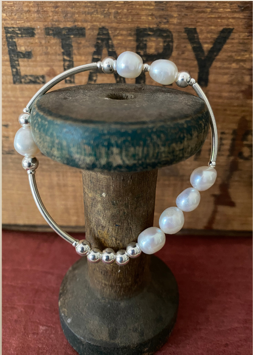 Bracelet - White Fresh Water Pearls With Sterling Silver