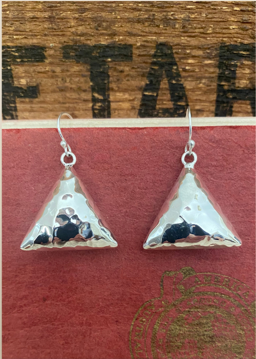 Earrings - Sterling Silver - Hammered Puffed Triangles