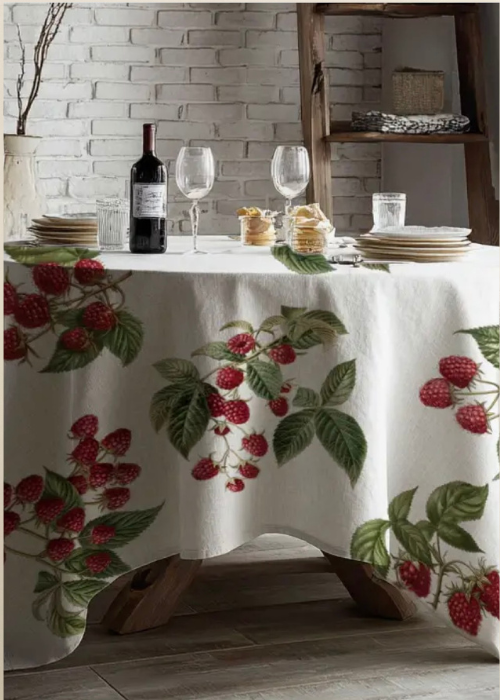 Tablecloth - 100% Linen - Raspberries