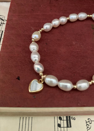 Bracelet - Fresh Water Pearl And Gold Filled With Mother Of Pearl Heart