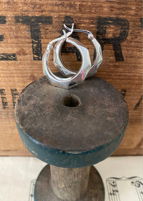 Earrings - Sterling Silver Faceted Hoop