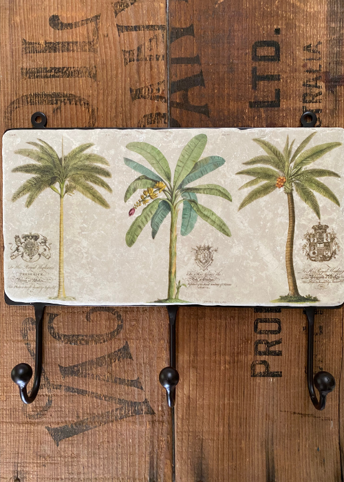 Wall Hook - Marble And Iron - Triple Hook - Palm Trees