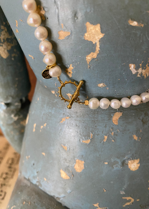 Necklace/Wrap Bracelet - Freshwater Pearl And Brass