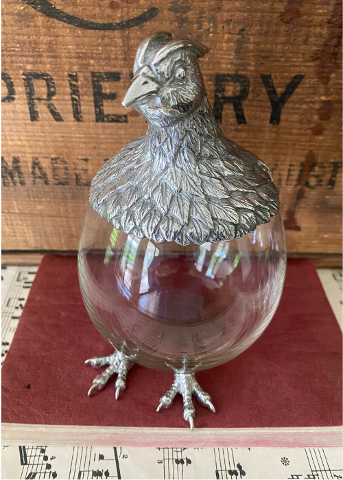Condiment Pot - Pewter And Glass Hen
