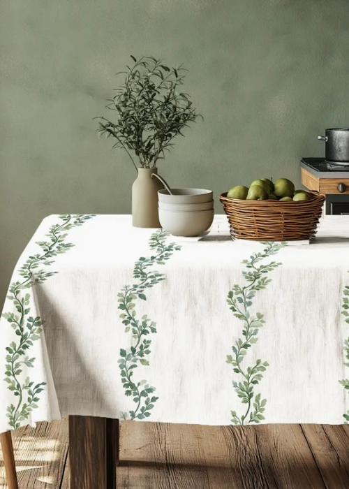 Tablecloth - 100% Linen - Green Leaf