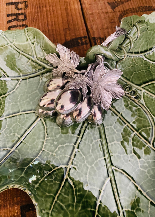 Plate - Ceramic Grape Design With Pewter Grape Motif