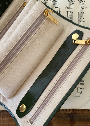 Jewellery Roll / Travel Case Leather - Green