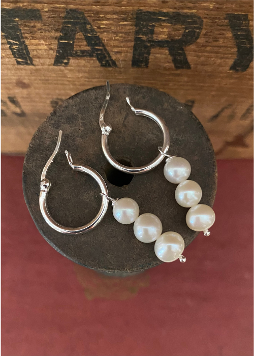 Earrings - Hoop With Three Pearls