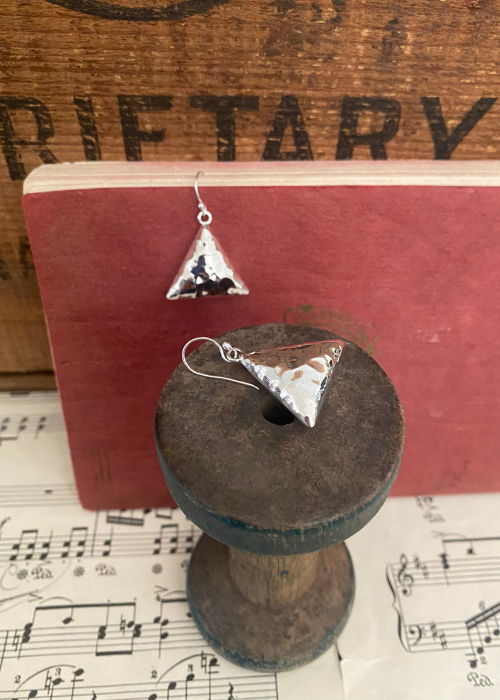 Earrings - Sterling Silver - Hammered Puffed Triangles