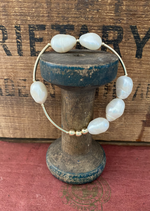 Bracelet - Fresh Water Pearl - Large Baroque - Yellow Gold Filled