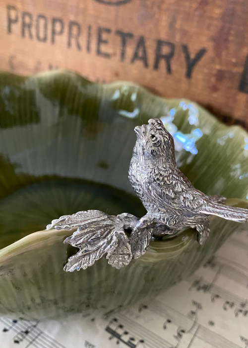 Bowl - Ceramic And Pewter Bird