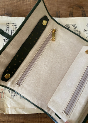 Jewellery Roll / Travel Case Leather - Green