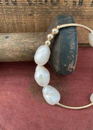 Bracelet - Fresh Water Pearl - Large Baroque - Yellow Gold Filled