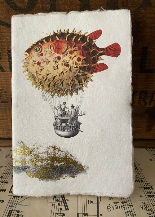 Journal/Notebook - Parchment Paper Hot Air Balloon And Fish