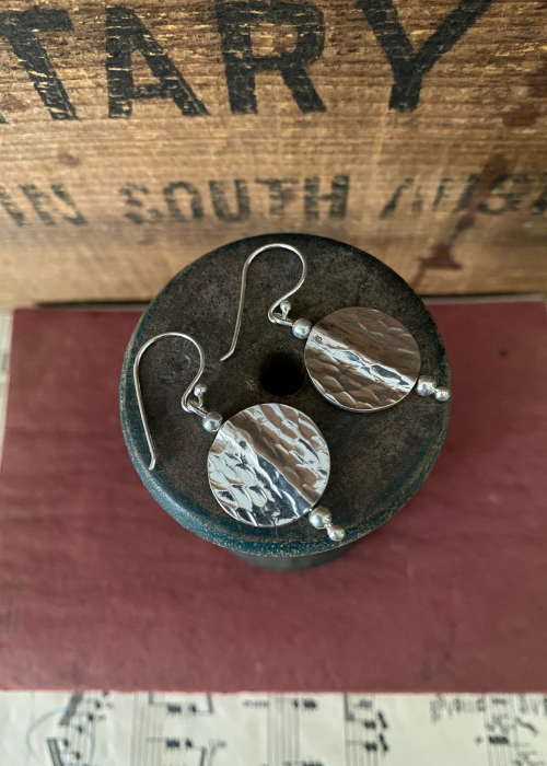 Earrings - Sterling Silver Flat Hammered Disk