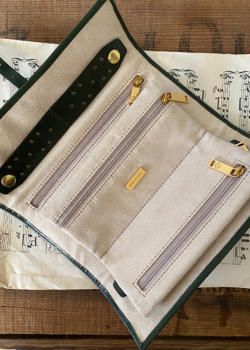 Jewellery Roll / Travel Case Leather - Green