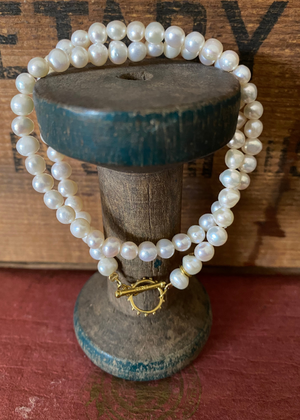 Necklace/Wrap Bracelet - Freshwater Pearl And Brass