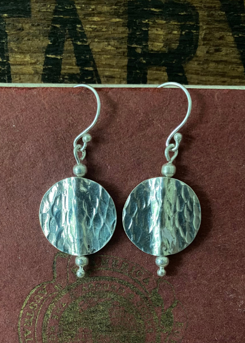 Earrings - Sterling Silver Flat Hammered Disk