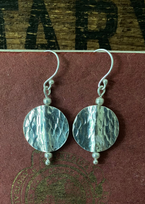 Earrings - Sterling Silver Flat Hammered Disk