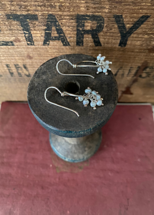 Earrings - Sterling Silver With Seven Tiny Drop Pearls