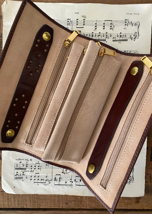 Jewellery Roll / Travel Case - Leather - Brown