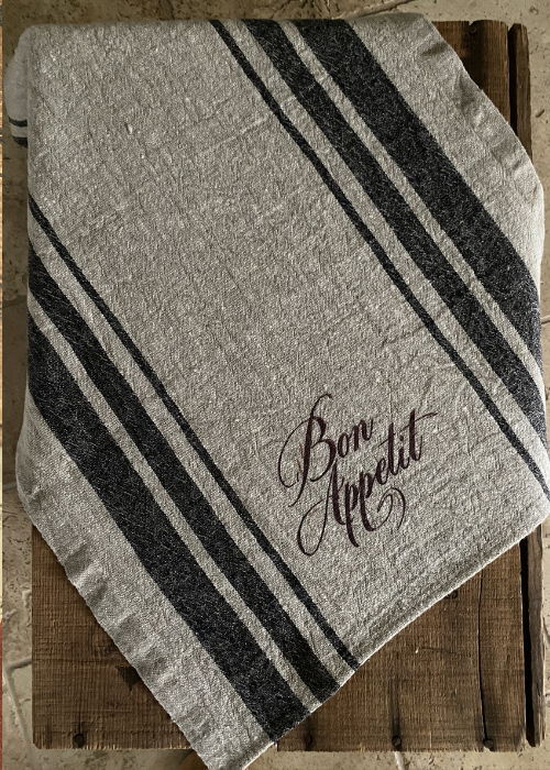 Tea Towel - Linen - Bon Appetit Black