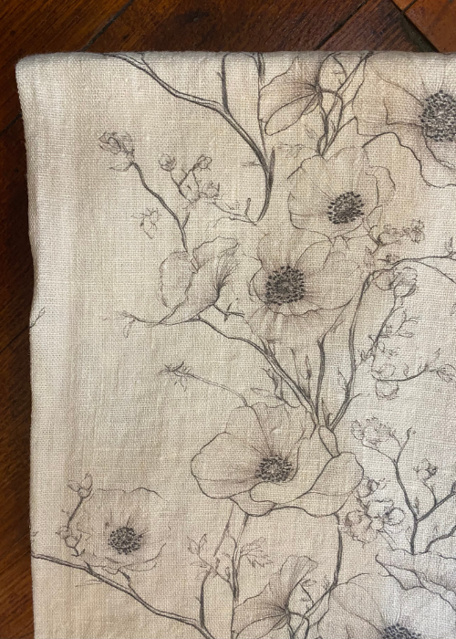 Tablecloth - 100% Linen Wildflowers - Beige