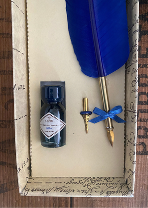 Calligraphy - Blue Quill With Ink And Two Nibs