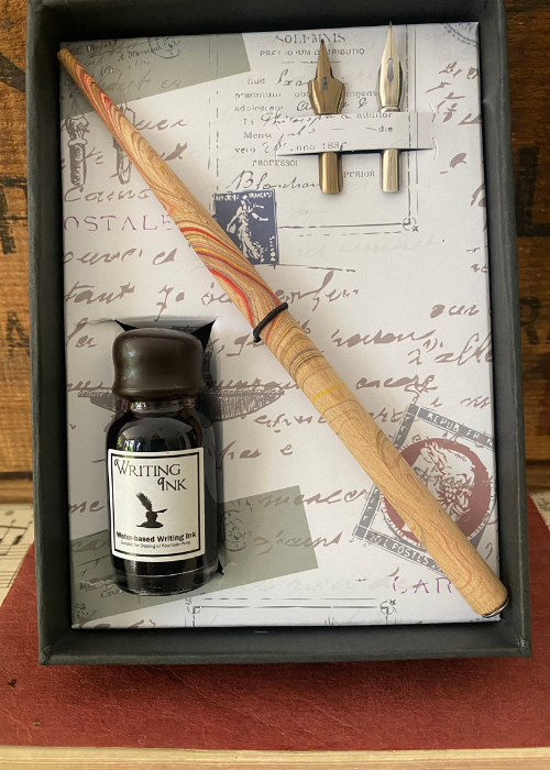 Calligraphy Set - Wood Pen With Two Nibs And Ink