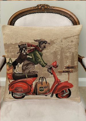 Cushion - Dogs On Red Scooter