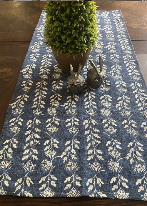 Table Runner - Linen - Blue Block Print