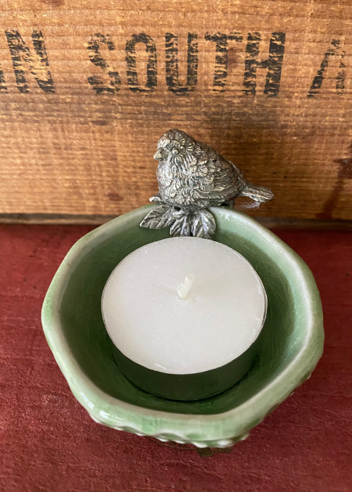 Bowl - Tealight Holder - Ceramic And Pewter Bird