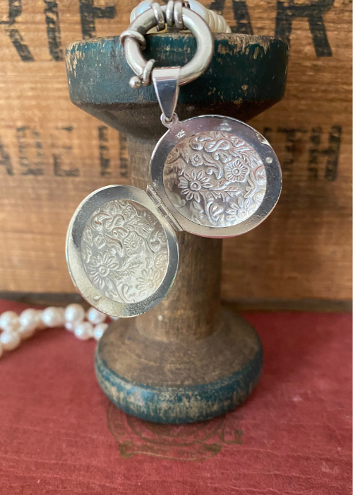 Locket - Round Sterling Silver Etched Floral Design