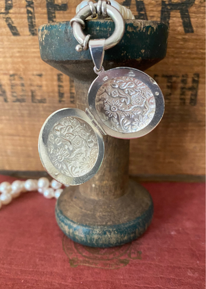 Locket - Round Sterling Silver Etched Floral Design