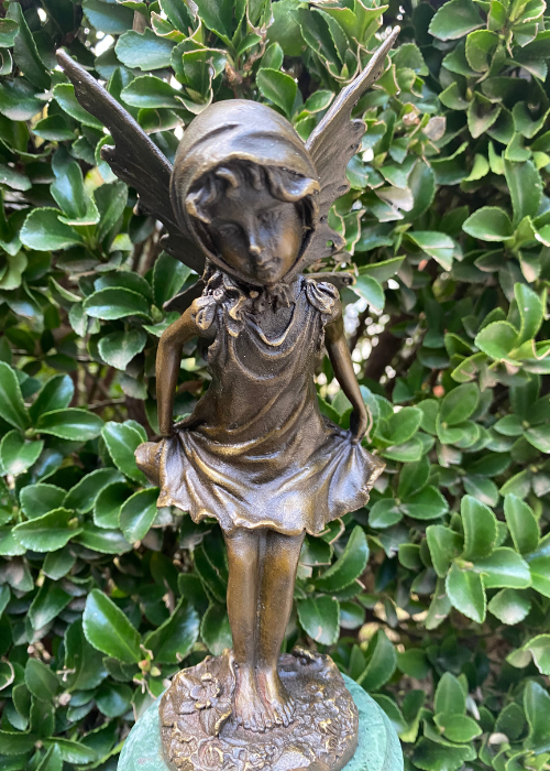 Bronze - Young Fairy On Green Marble Base