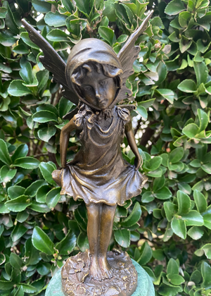 Bronze - Young Fairy On Green Marble Base