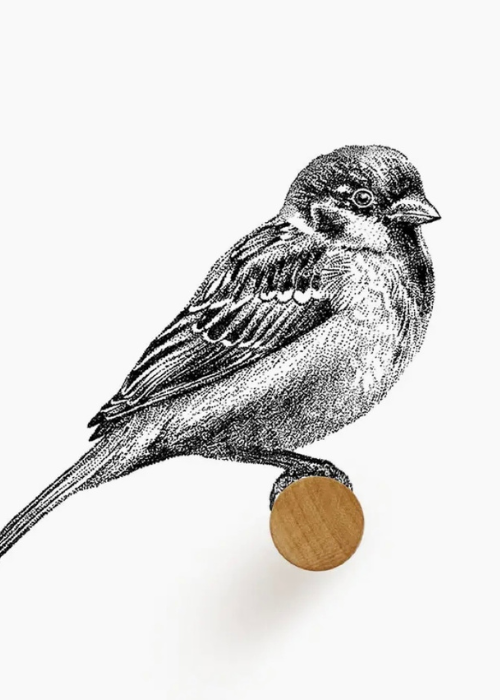 Wall Hook/Plug - Sparrow (Black And White)