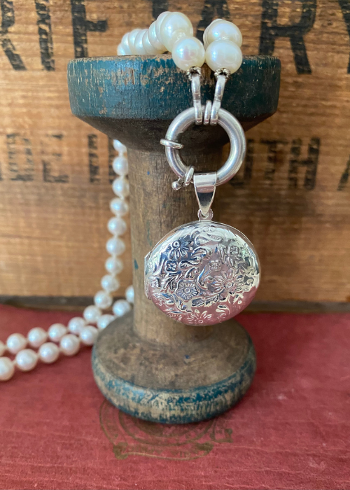 Locket - Round Sterling Silver Etched Floral Design