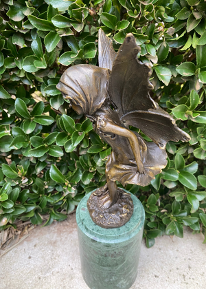 Bronze - Young Fairy On Green Marble Base